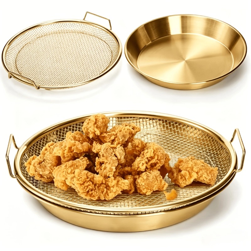 Kitchen Gadgets Gold - 골드 튀김 망 쟁반 세트 기름