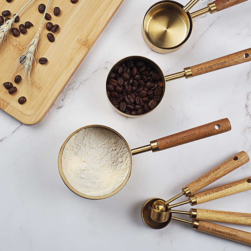 4/8pcs 나무 금 측정 컵과 숟가락 스테인레스 스틸 - Kitchen Gadgets Gold 리뷰 및 가격