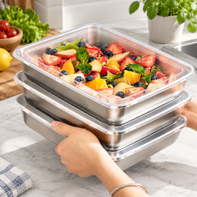 투명 뚜껑이 있는 3개 세트의 스테인리스 스틸 식품 보 - Kitchen Gadgets Organizer 리뷰 및 가격